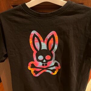 Psycho Bunny Black Tee with Colorful Bunny Skull